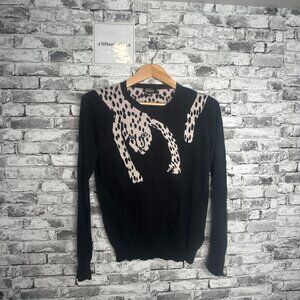 EUC DKNY Black Long Sleeve Leopard Sweater Size Medium